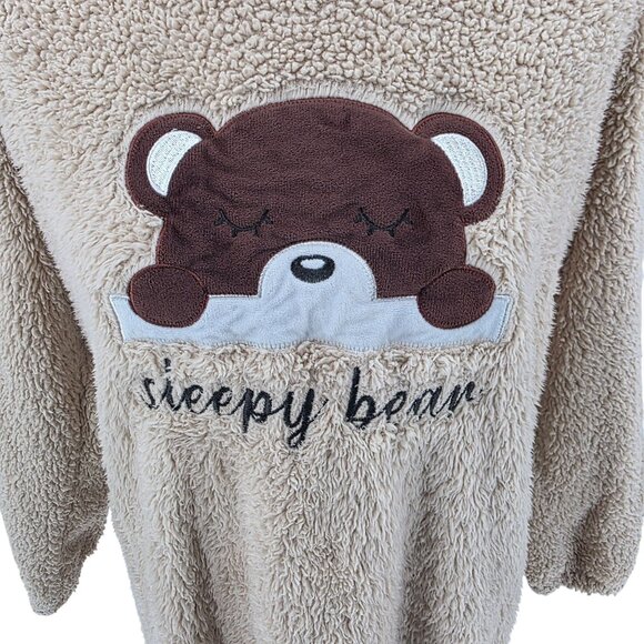 Sleepy Bear Womens Long Plush Pajama Dress Small Beige Sherpa Fleece Cozy Wear - Picture 3 of 12